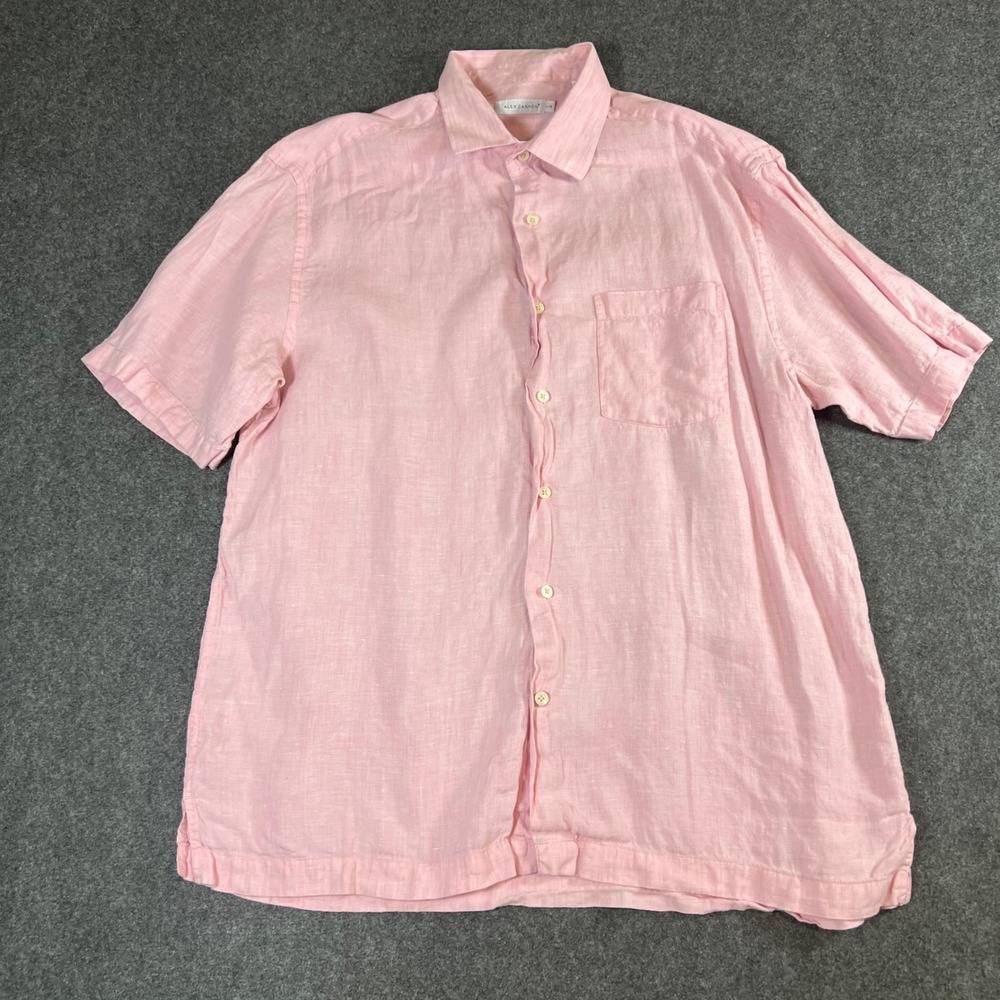 Alex Cannon Mens Pink 100%‎ Linen Short Sleeve Button Down Shirt Large Preppy